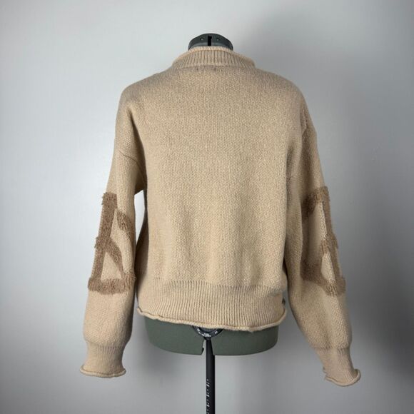 POL Teddy Bear Fuzzy Peach Sign Sweater - Women's Medium, Oversized - Picture 3 of 11